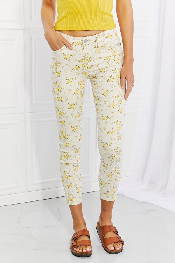 Judy Blue Full Size Golden Meadow Floral Skinny Jeans