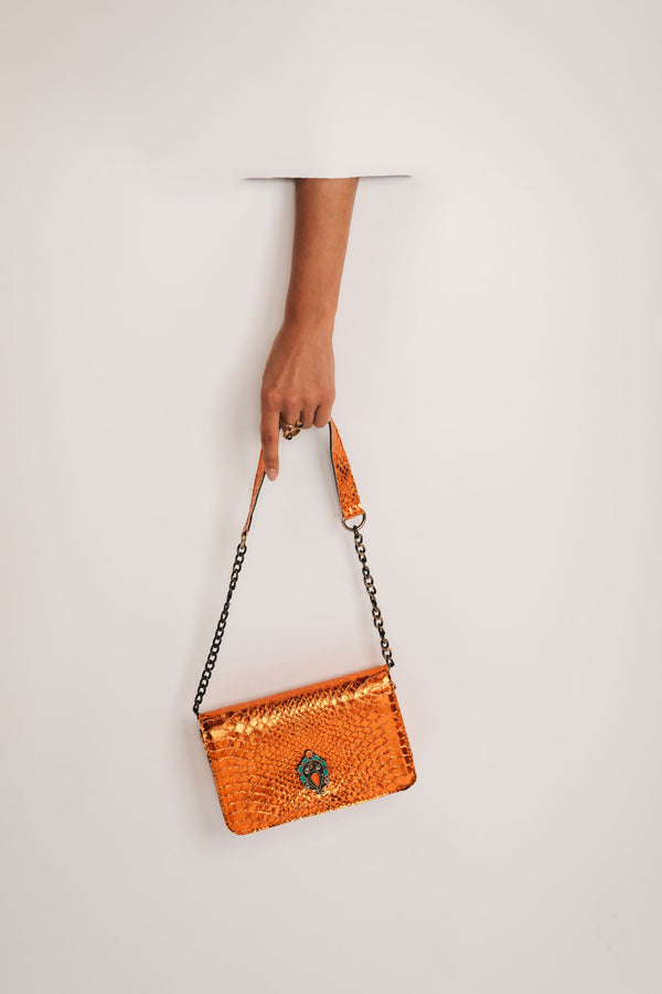 Leather Crossbody Bag - shiny orange bynes new york